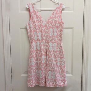 Gap 100% Linen Fit & Flare Dress Pink Size 8 Ikat Print Cottagecore Coquette
